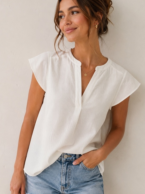 Calvin Klein Tops - Calvin Klein Ivory/white Flutter-Sleeve Split-Neck Blouse